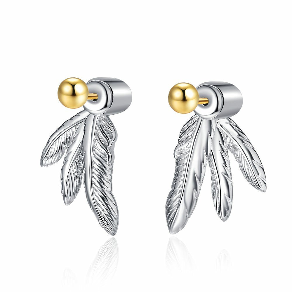 New 925 Sterling Silver Personalized Feather Studs Women's Trendy Earrings-Jewearrings