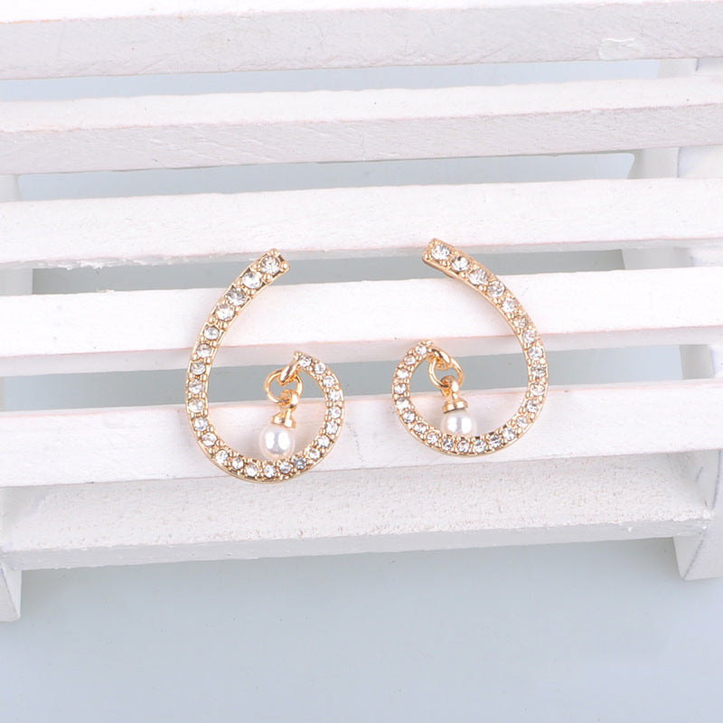 Simple Spiral Pearl Earrings Women With Diamonds-Jewearrings