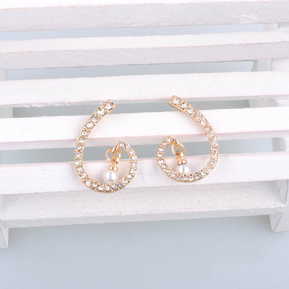 Simple Spiral Pearl Earrings Women With Diamonds-Jewearrings