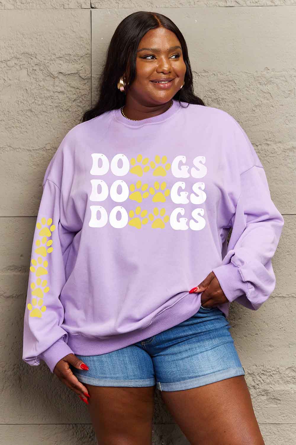 Simply Love Simply Love Full Size Round Neck Dropped Shoulder DOGS Graphic Sweatshirt-Jewearrings