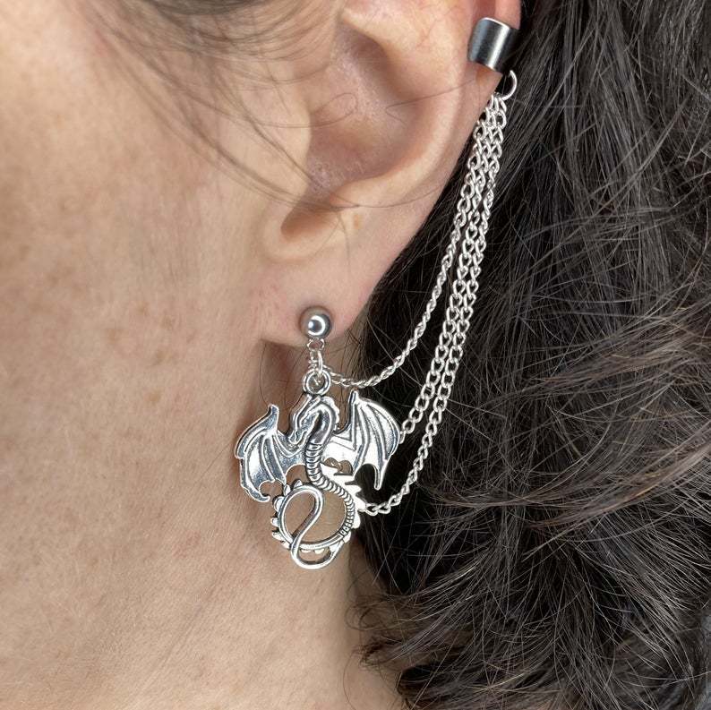 Dark European And American Silver Evil Dragon Earrings-Jewearrings