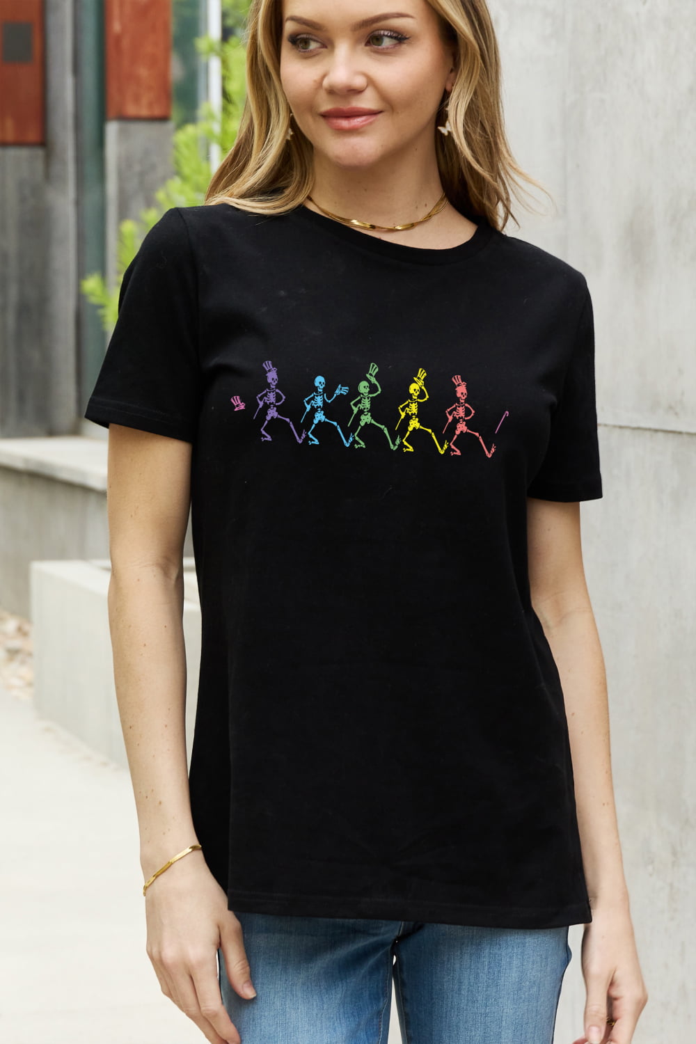 Simply Love Full Size Dancing Skeleton Graphic Cotton Tee-Jewearrings