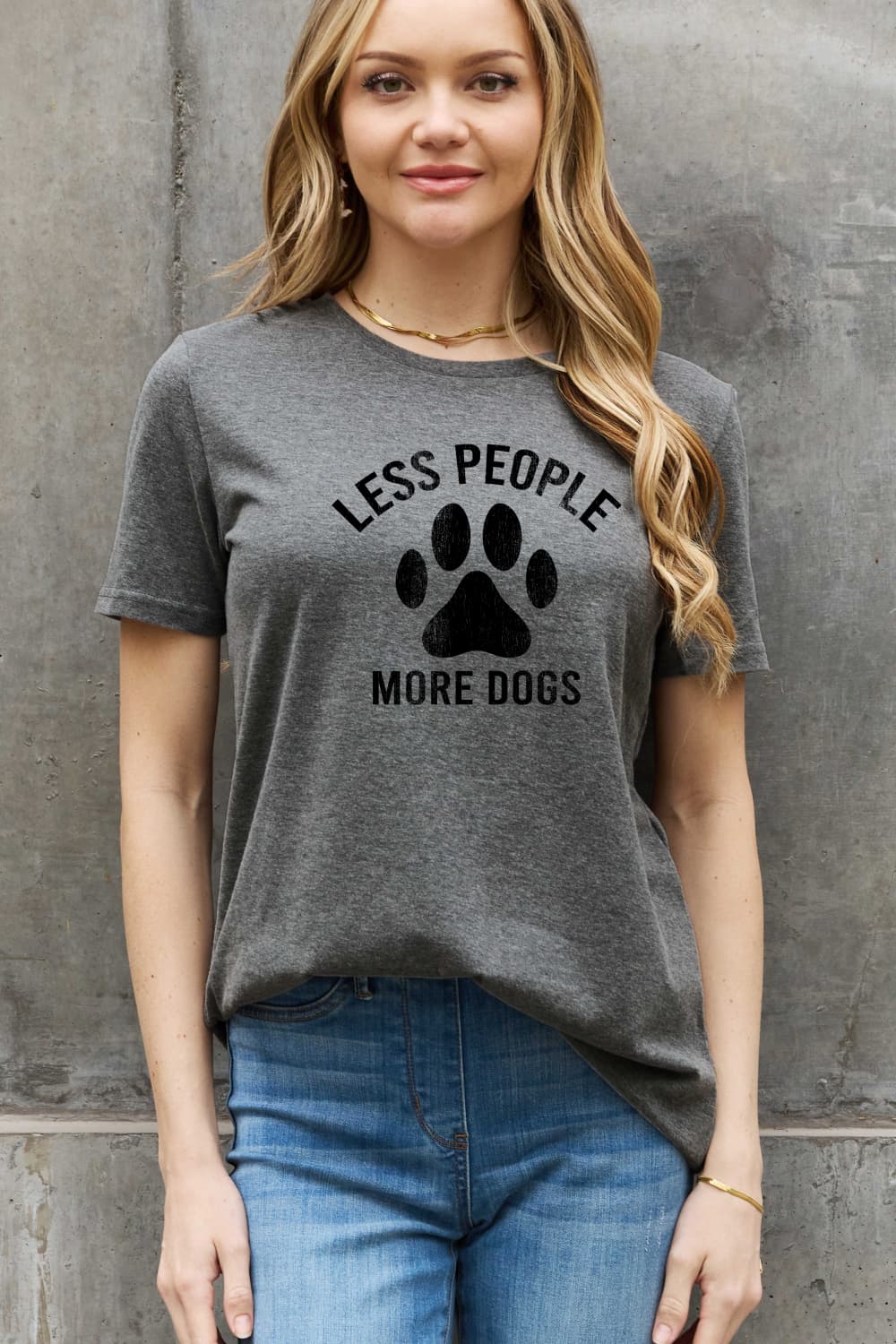 Simply Love Full Size LESS PEOPLE MORE DOGS Graphic Cotton Tee-Jewearrings