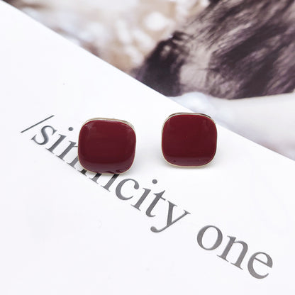 925 Silver Needle Square Simple Color Stud Earrings For Women-Jewearrings