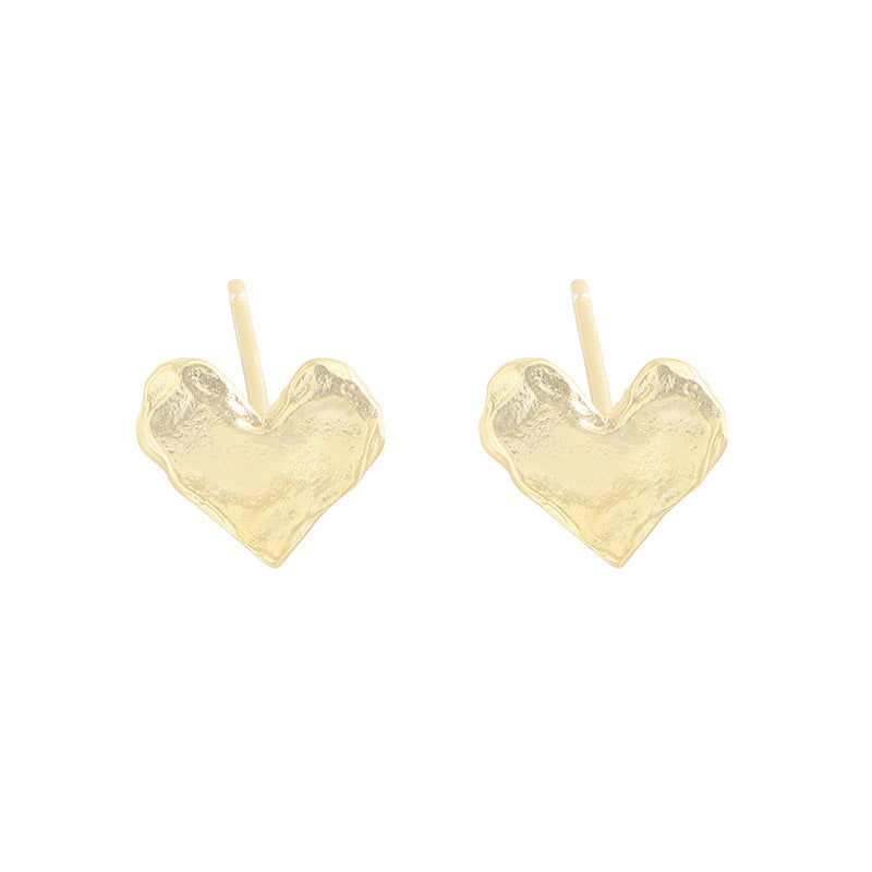 Special Interest Light Luxury Design Pleated Texture Lava Love Heart Stud Earrings-Jewearrings