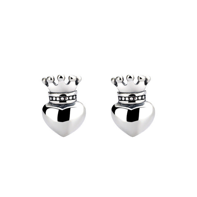 Vintage Love Crown Stud Earrings In Sterling Silver-Jewearrings