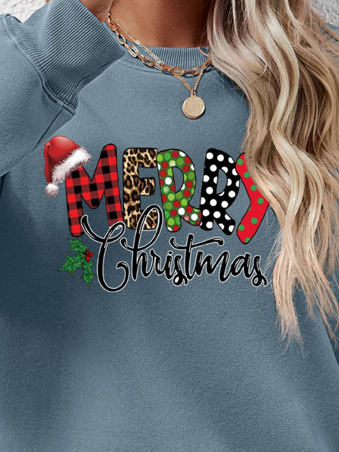 MERRY CHRISTMAS Round Neck Dropped Shoulder Sweatshirt-Jewearrings