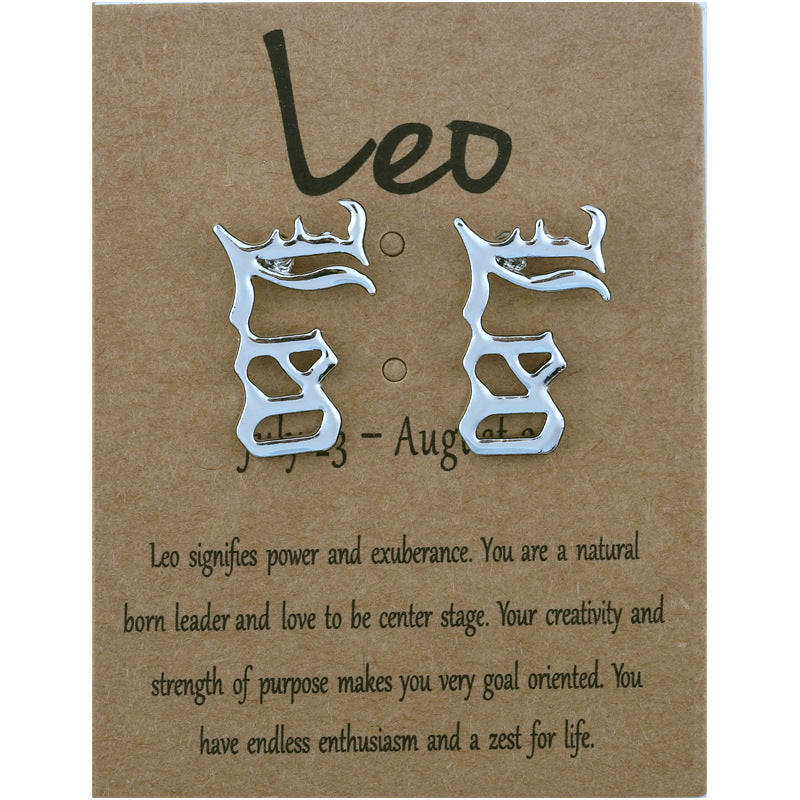 Twelve Constellation English Vintage Alphabet Stud Earrings-Jewearrings