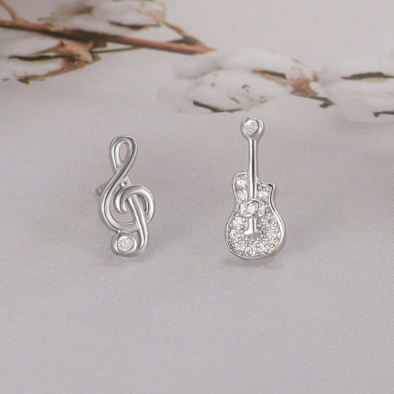 Female Cute Simple S925 Sterling Silver Guitar Note Earrings-Jewearrings