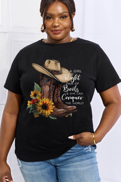 Simply Love Full Size Cowboy Hat & Boots Graphic Cotton Tee-Jewearrings