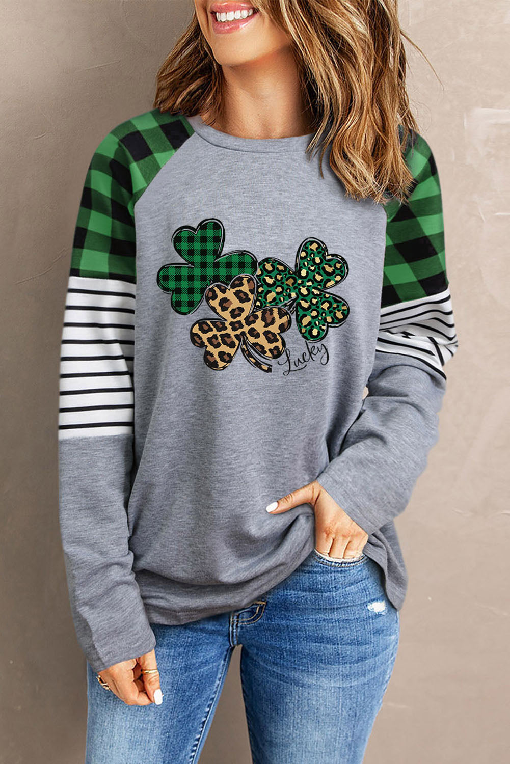 Lucky Clover Raglan Sleeve Sweatshirt-Jewearrings