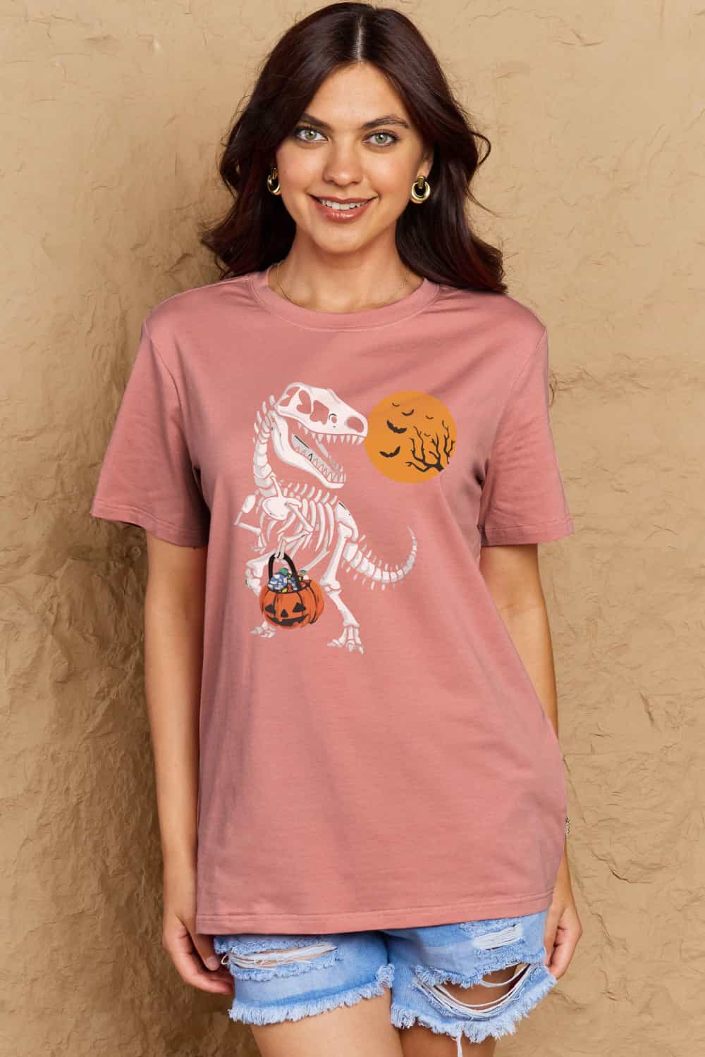 Simply Love Full Size Dinosaur Skeleton Graphic Cotton T-Shirt-Jewearrings