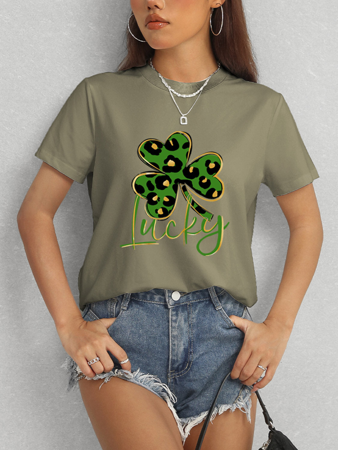 Lucky Clover Round Neck Short Sleeve T-Shirt-Jewearrings