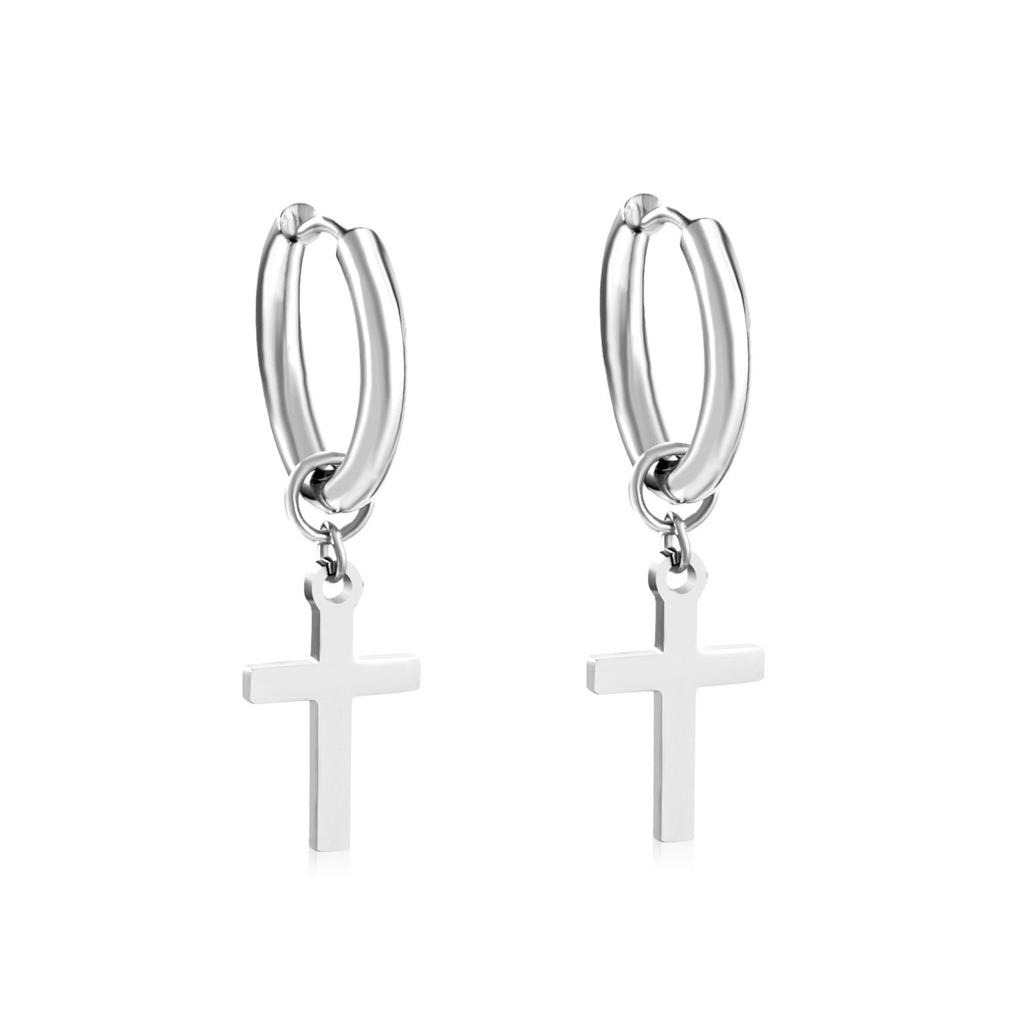 European And American Fashion Stainless Steel Ear Clip Temperament Men's And Women's Cross Earrings-Jewearrings