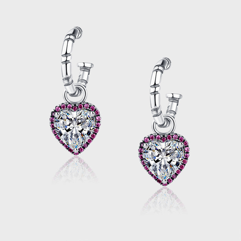 Sterling Silver Peach Heart Set Zircon Personalized Versatile Earrings-Jewearrings