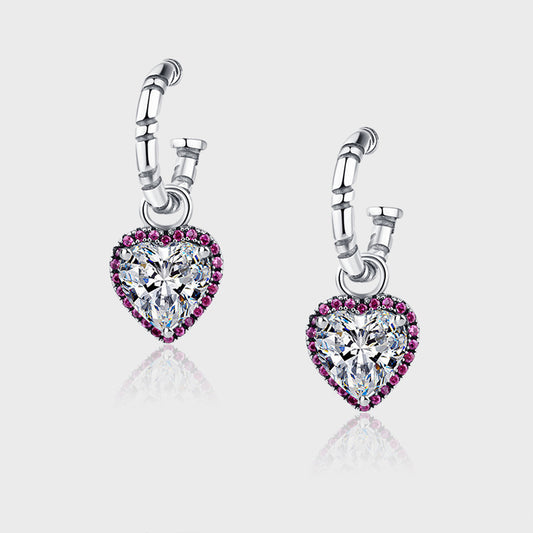 Sterling Silver Peach Heart Set Zircon Personalized Versatile Earrings-Jewearrings