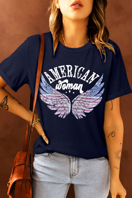 AMERICAN WOMAN Graphic Round Neck Tee-Jewearrings