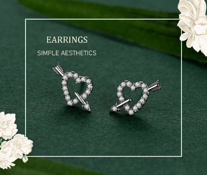 S925 Sterling Silver Love Cupid's Arrow Stud Earrings-Jewearrings