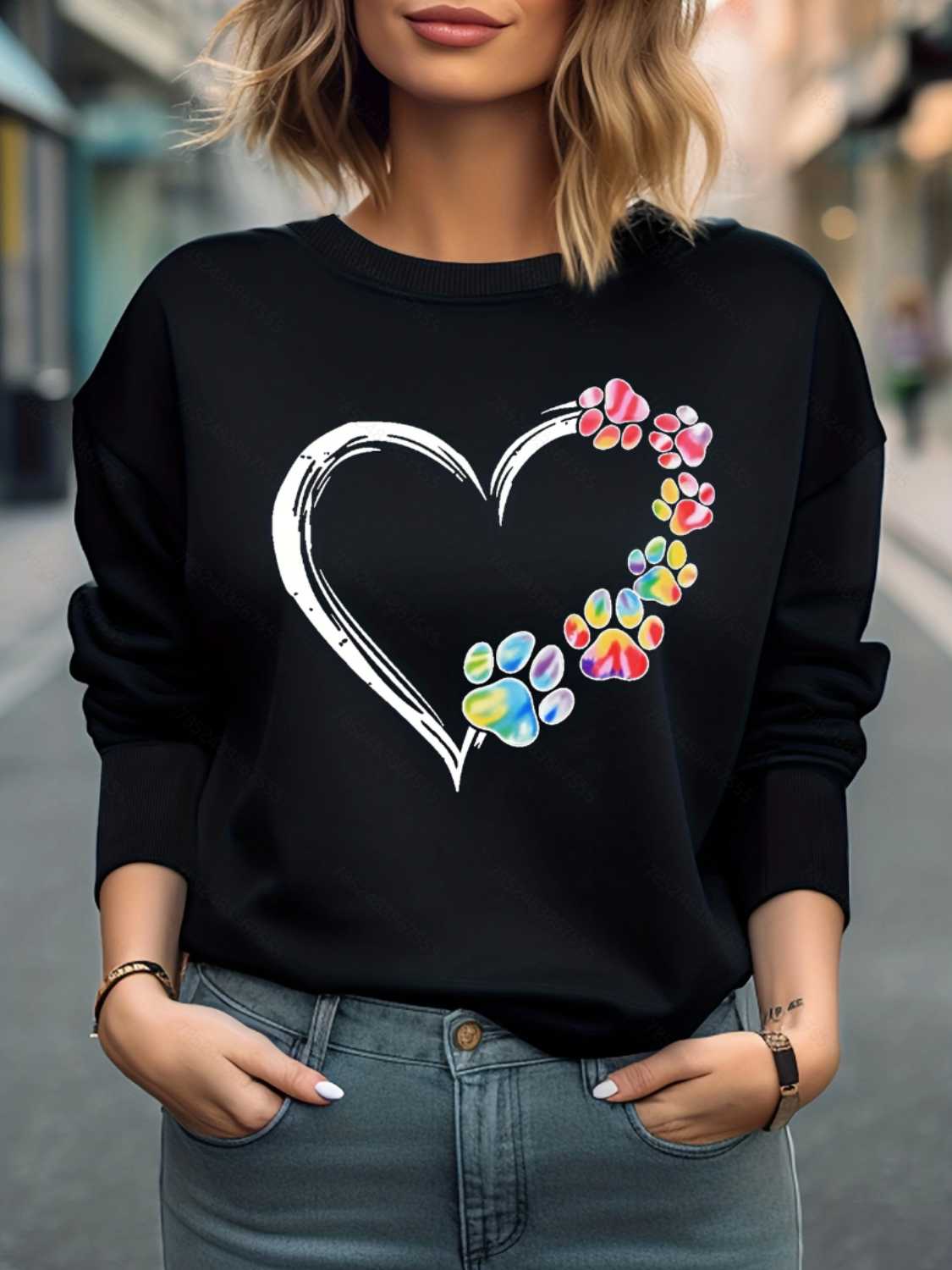 Heart Graphic Round Neck Sweatshirt-Jewearrings