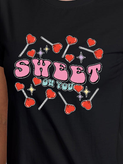 SWEET ON YOU Round Neck Short Sleeve T-Shirt-Jewearrings