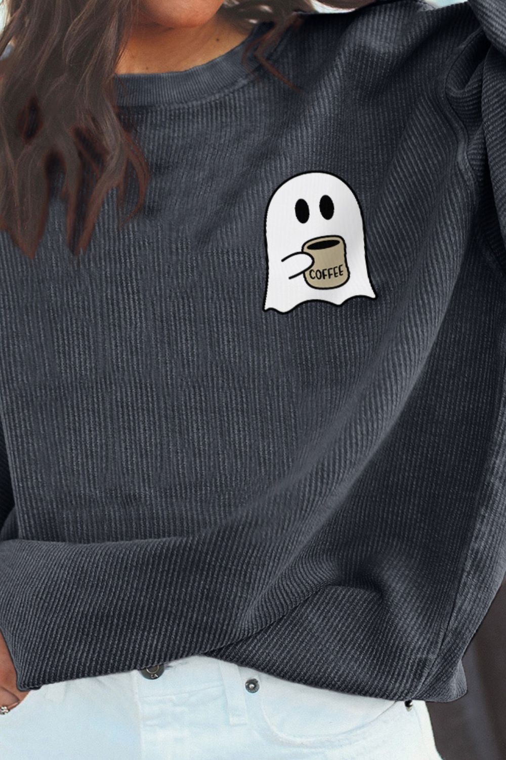 Ghost Graphic Drop Shoulder Sweatshirt-Jewearrings