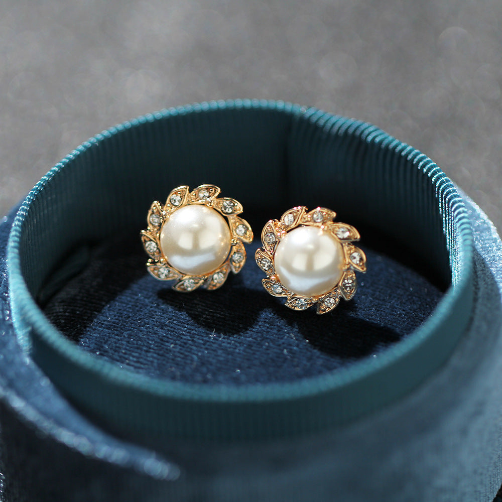 Simple Refined Rhinestone Artificial Pearl Earrings-Jewearrings