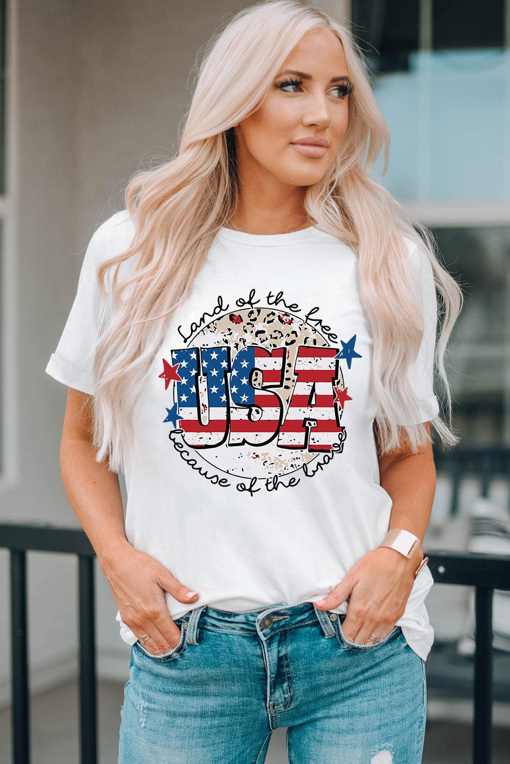 USA Graphic Round Neck Tee-Jewearrings