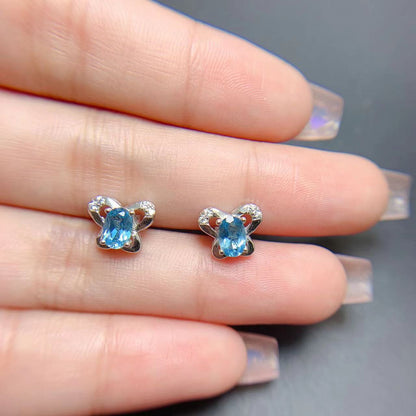 Natural Topaz Stud Earrings S925 Silver Inlaid Women's Gem-Jewearrings