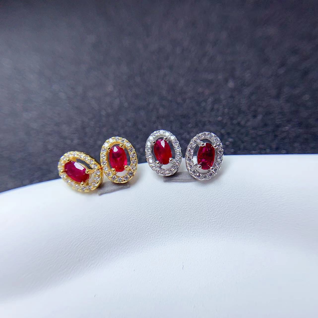 Colored Gems Jewelry 925 Silver Inlaid Natural Pigeon Blood Red Ruby Stud Earrings-Jewearrings