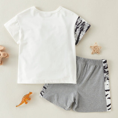 Tiger Graphic Tee and Shorts Set-Jewearrings