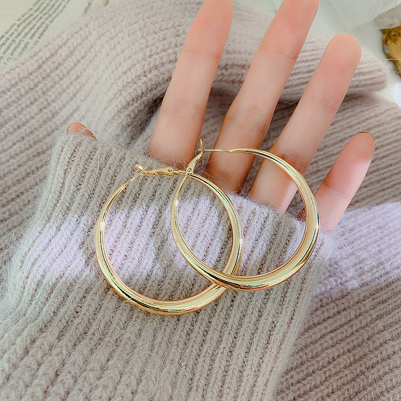 Silver Needle Personality Retro Hong Kong Style Ear Hoop Earrings Female Exaggerated-Jewearrings