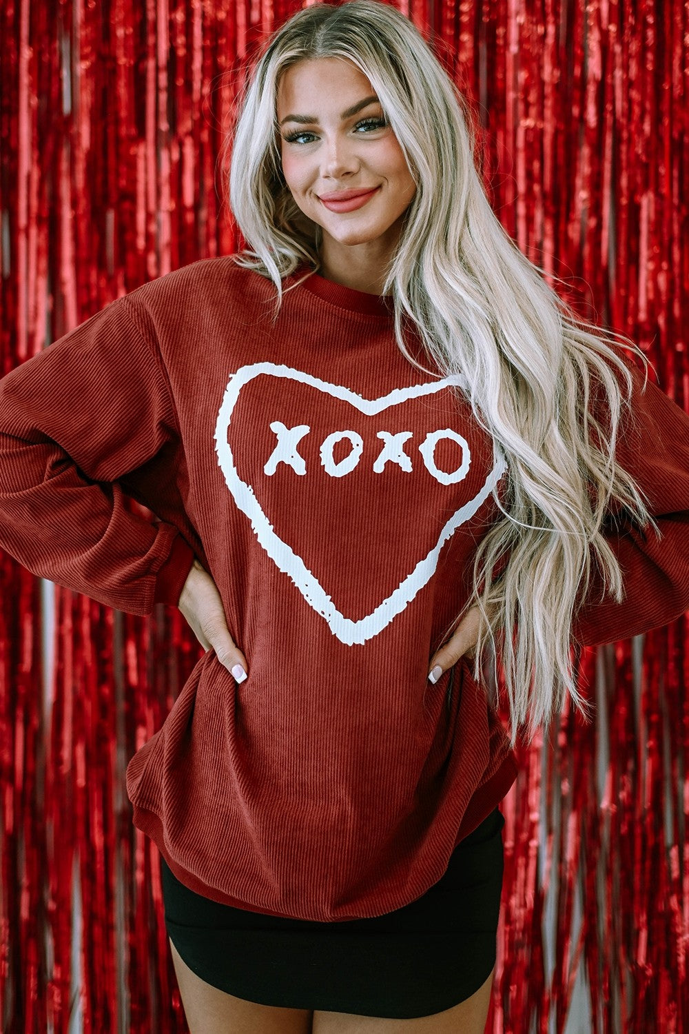 Heart Letter Graphic Round Neck Sweatshirt-Jewearrings