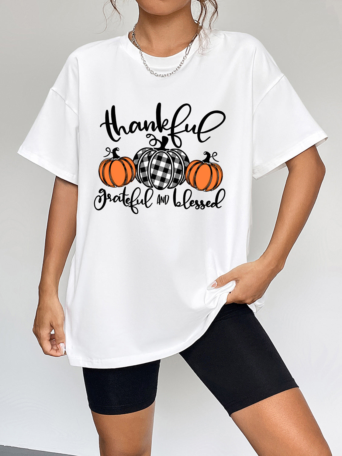 Round Neck Short Sleeve Fall Season Graphic T-Shirt-Jewearrings