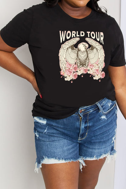 Simply Love Full Size WORLD TOUR Eagle Graphic Cotton Tee-Jewearrings