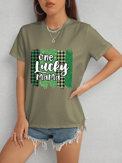 ONE LUCKY MAMA Round Neck T-Shirt-Jewearrings