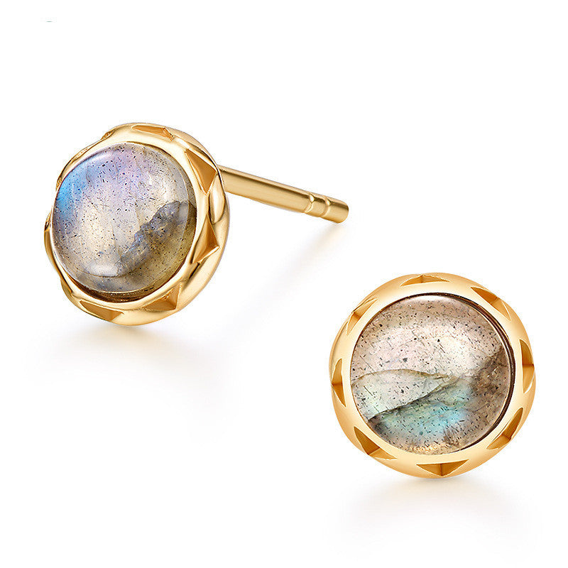 Simple Style 925 Sterling Silver Labradorite Round Earrings-Jewearrings