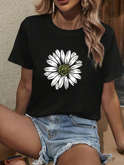 Sunflower Graphic Round Neck T-Shirt-Jewearrings