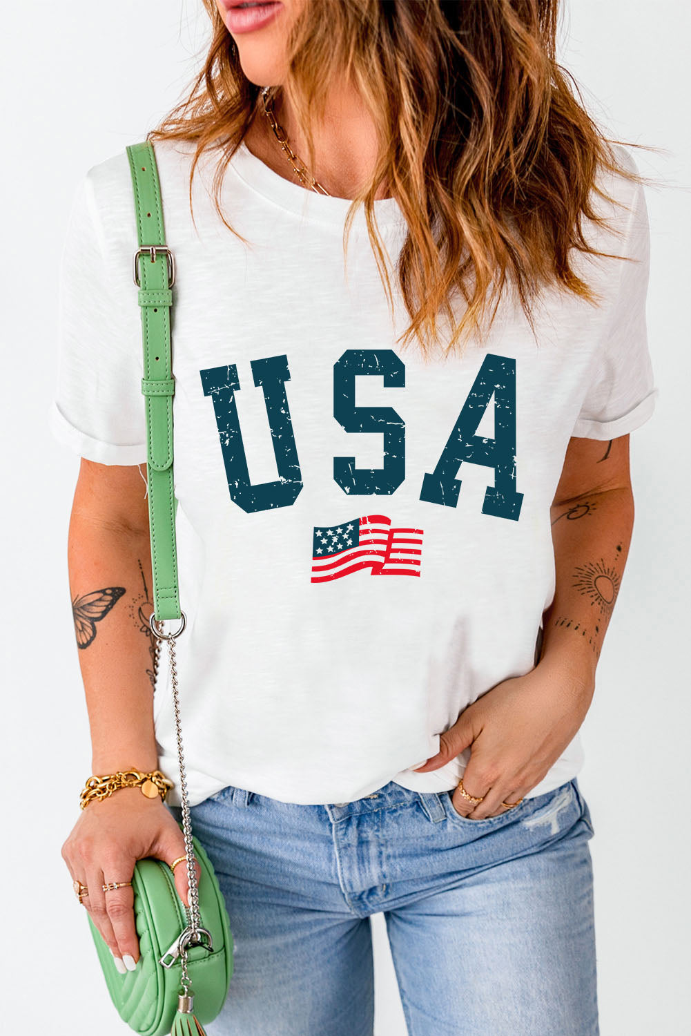 USA Round Neck Short Sleeve T-Shirt-Jewearrings