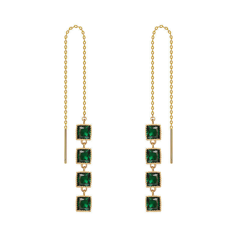 Emerald Earline Women's Long Square Tassel Earrings-Jewearrings