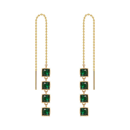 Emerald Earline Women's Long Square Tassel Earrings-Jewearrings