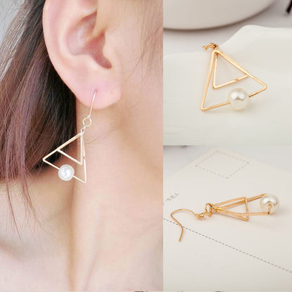 Vintage Double Triangle Pearl Earrings-Jewearrings