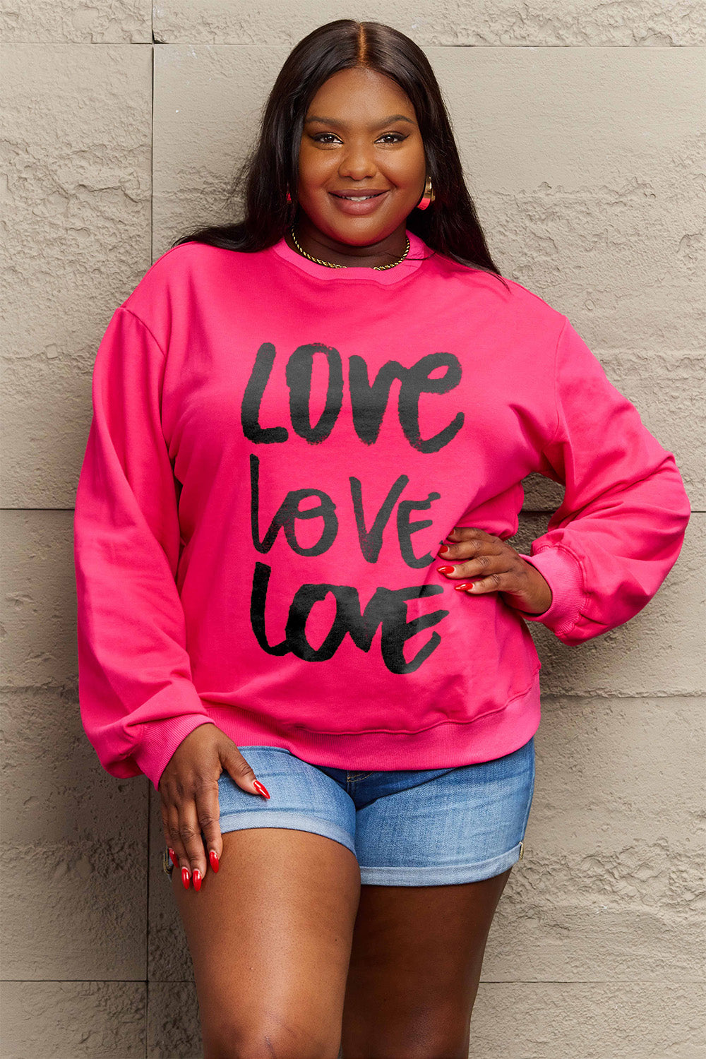 Simply Love Full Size LOVE Round Neck Sweatshirt-Jewearrings