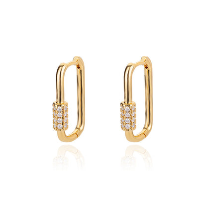 Lock Female Oval Geometric Zircon-encrusted Stud Earrings-Jewearrings