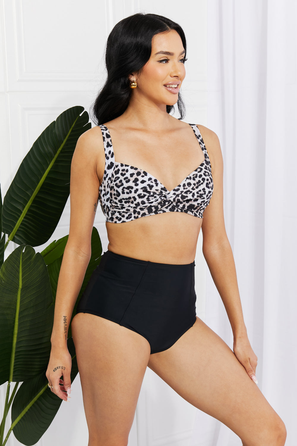 Marina West Swim Take A Dip Twist High-Rise Bikini in Leopard-Jewearrings