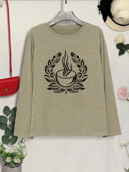 Coffee Graphic Round Neck Long Sleeve T-Shirt-Jewearrings