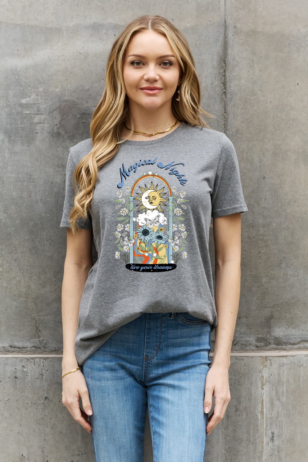 Simply Love Full Size MAGICAL NIGHTS LIVE YOUR DREAMS Graphic Cotton Tee-Jewearrings