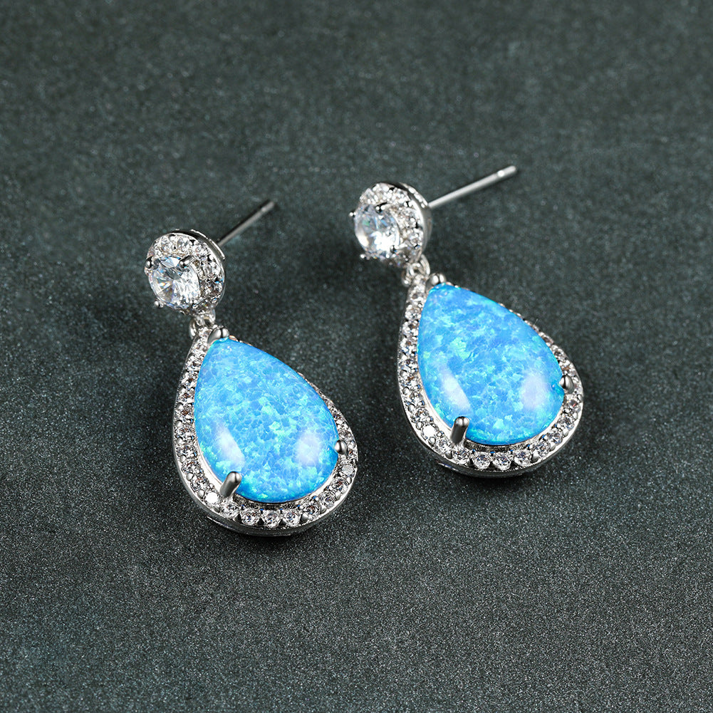 Platinum Opal Water Drop Earrings Temperament Wild-Jewearrings