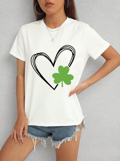 Heart Lucky Clover Short Sleeve T-Shirt-Jewearrings