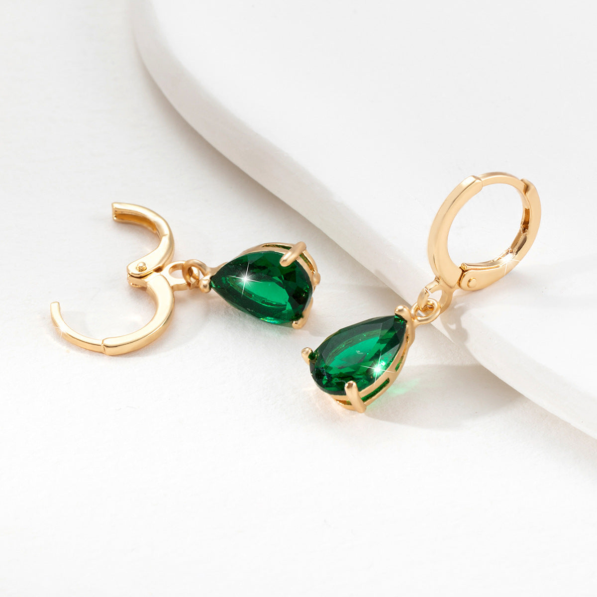 Drop Ear Clip Copper Inlaid Green Zircon Fashion High-grade Earrings For Women-Jewearrings