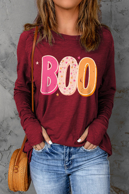 BOO Graphic Thumbhole Sleeve T-Shirt-Jewearrings